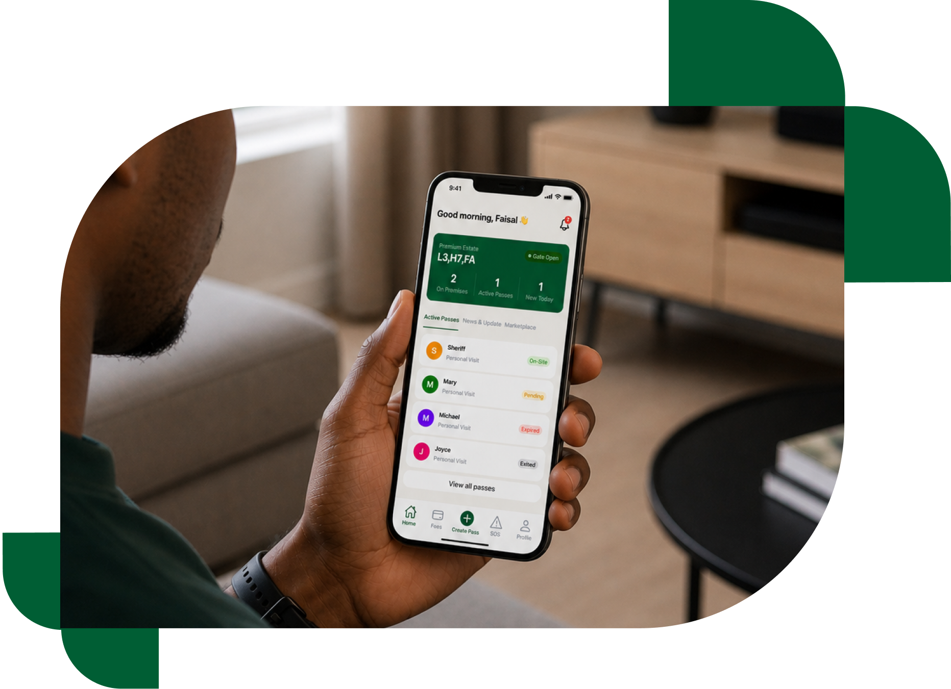 Resident using Checkpazz mobile app