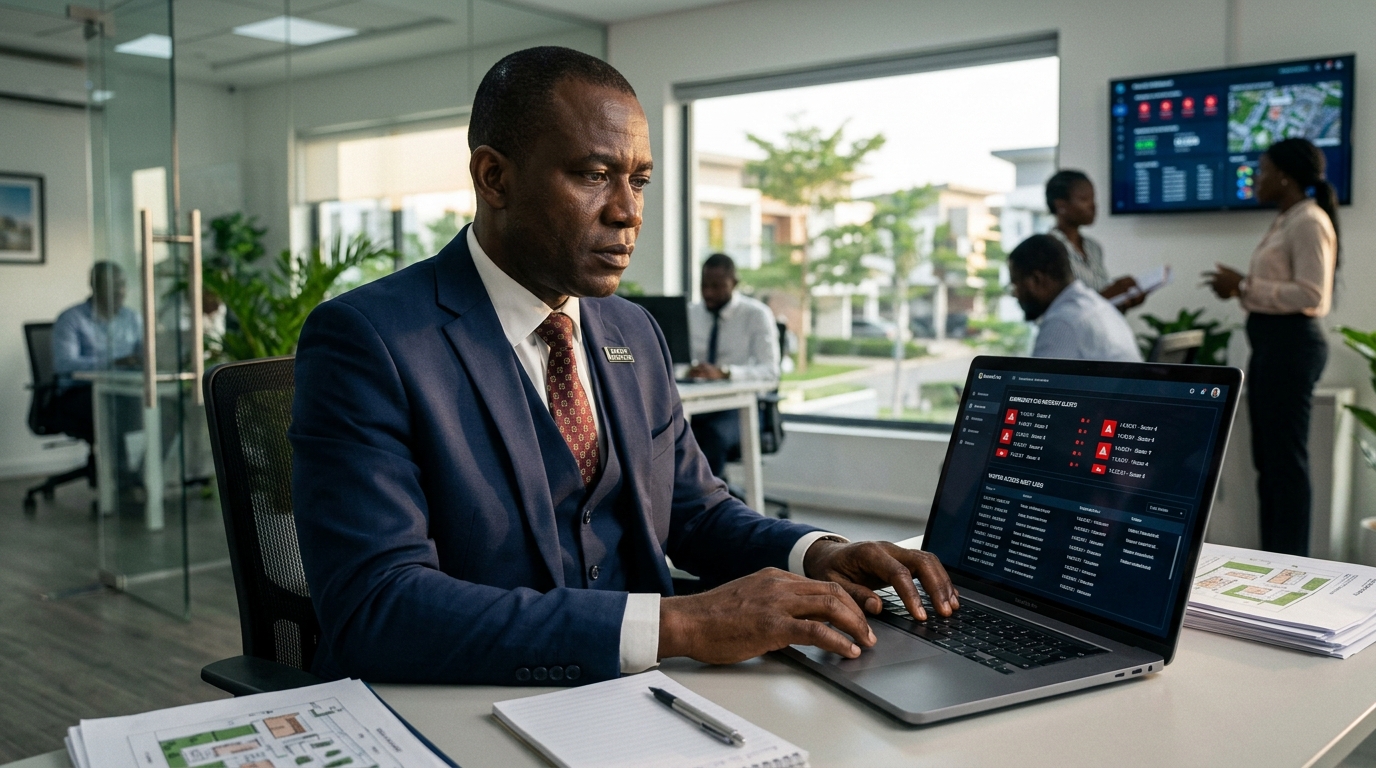 Estate manager reviewing records on dashboard